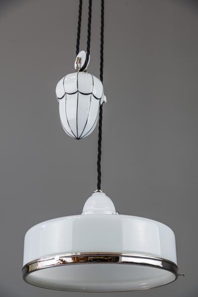 Bauhaus Adjustable Porcelain Chandelier With Original Shade, Circa 1920s photo furniture