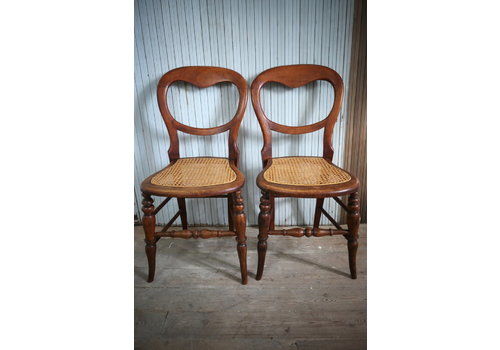 Pair Of Mahogany Balloon Back Chairs With Rattan Seats
