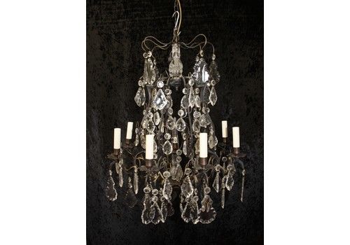 Large Antique French Brass Cage Chandelier.