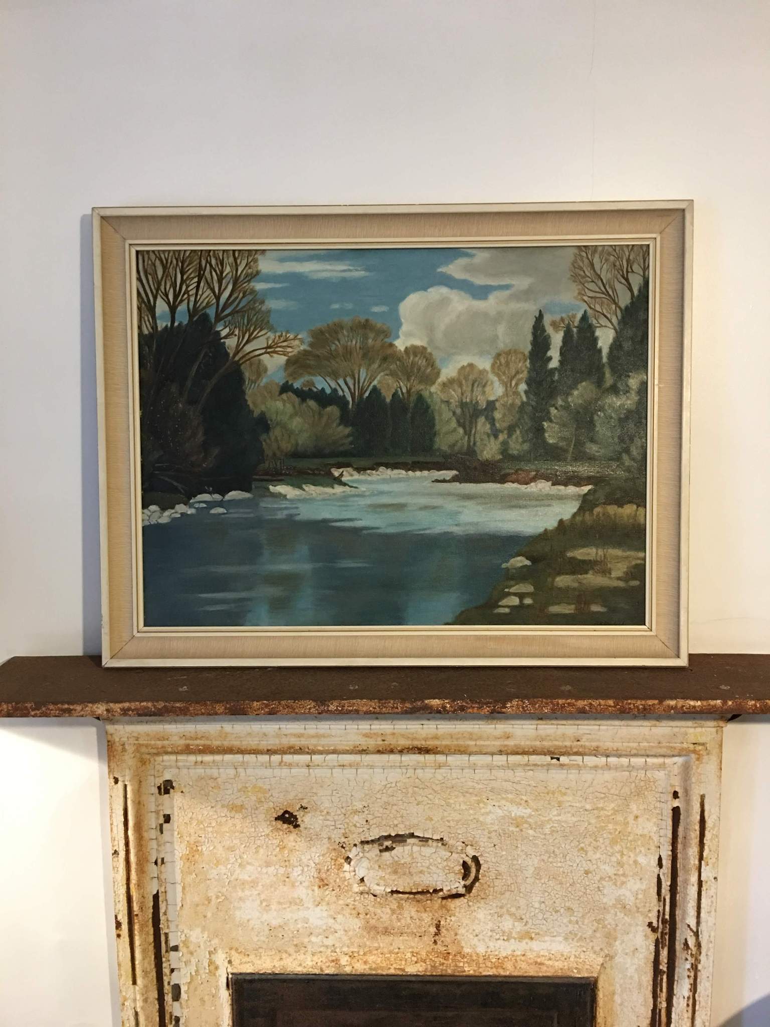 Canadian Original Oil Painting On Board Of River Scene Signed And Dated