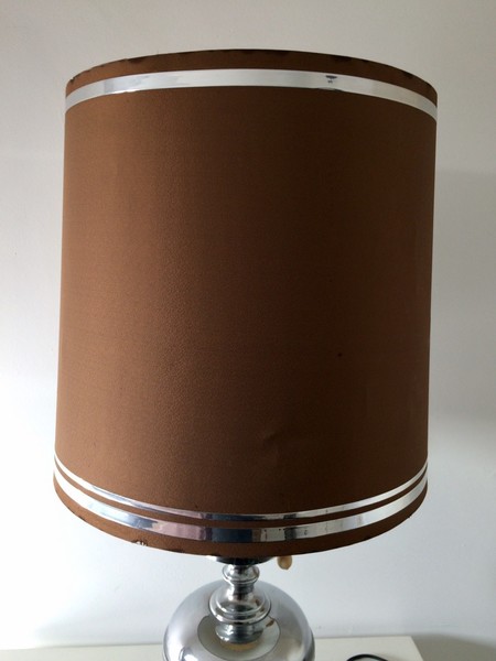 Midcentury Original Italian Design 1970s Xl Chrome Table Lamp W Shade photo for sale