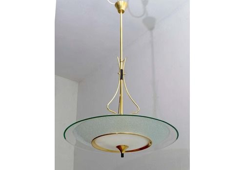 Pietro Chiesa Mid Century Italian Glass And Brass Chandelier By Fontana Arte 40s