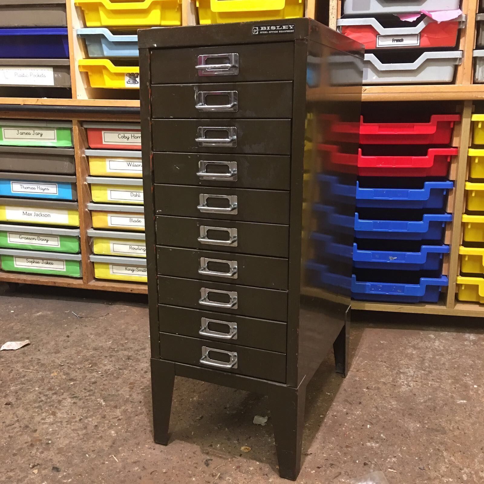 10 Drawer Metal Filing Drawers Vintage Cabinet Industrial Office