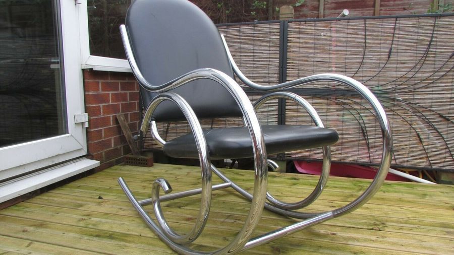 Vintage Early Mid Century Chrome Rocking Chair In Manner Of Thonet Vinterior