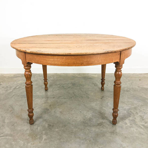 Round Antique Elm Wooden Table Vinterior