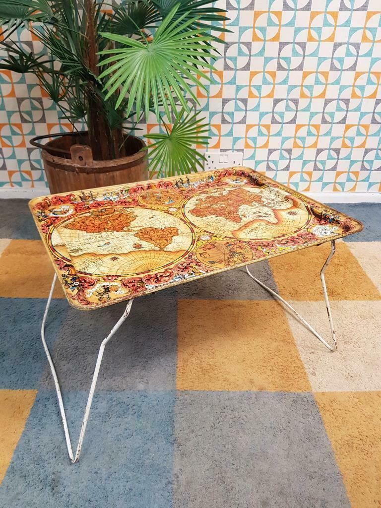 Vintage 1950's Folding Metal Lap Tray Table Vinterior