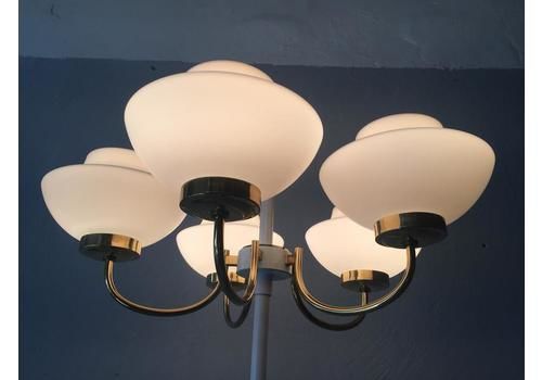 Extraordinary Italian 5 Arms Floor Lamp Brass And Metal Body Opal Glasses Mid Century Modern 50s Home Lighting 3 Step Lighting