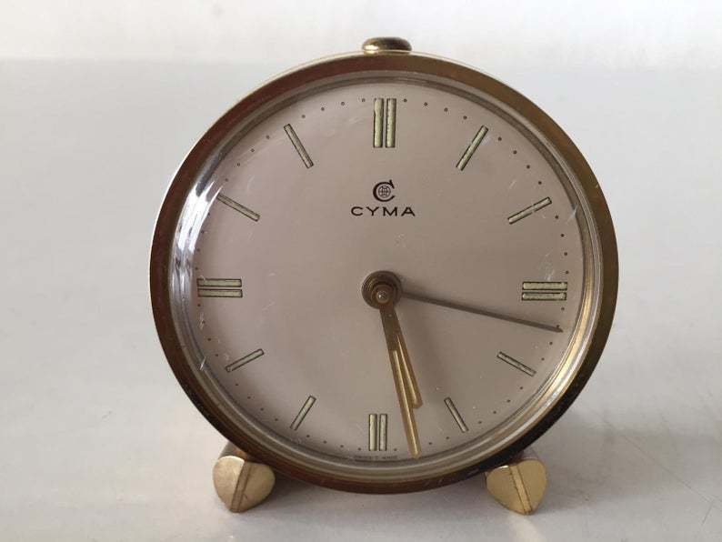 Cyma Swiss Made Beautiful Brass Metal Mechanical Alarm Clock
