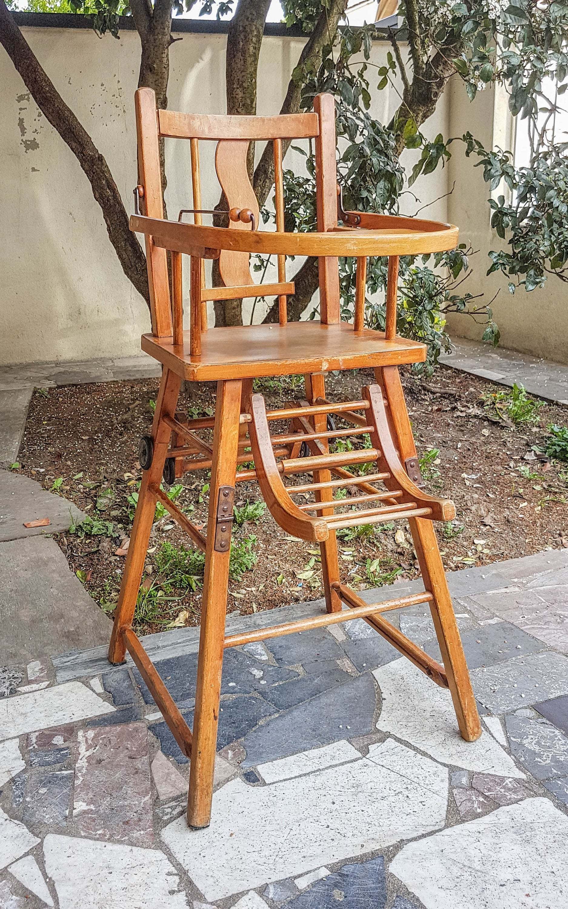 vintage wooden convertible high chair