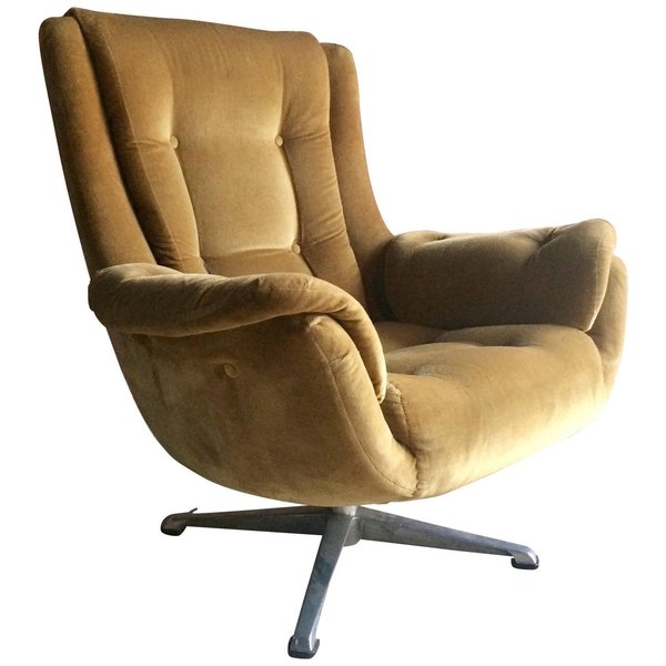 Mid Century Armchair Gold Velvet Lounge Swivel Chair 1960's | Vinterior