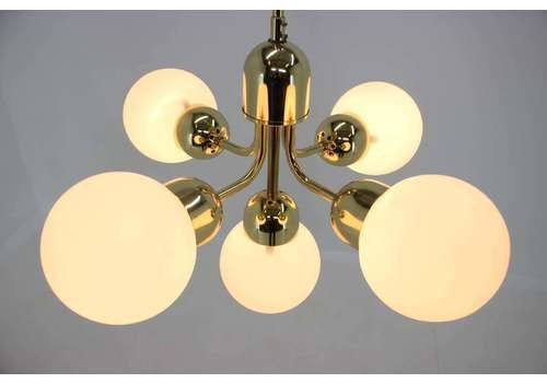 Vintage Chandelier Six Crystal Glass Shade Mid Century Pendant Light Space Age Light 1970s Vintage Chandelier Six Crystal Glass Shade Mid Century Pendant Light Space Age Light 1970s