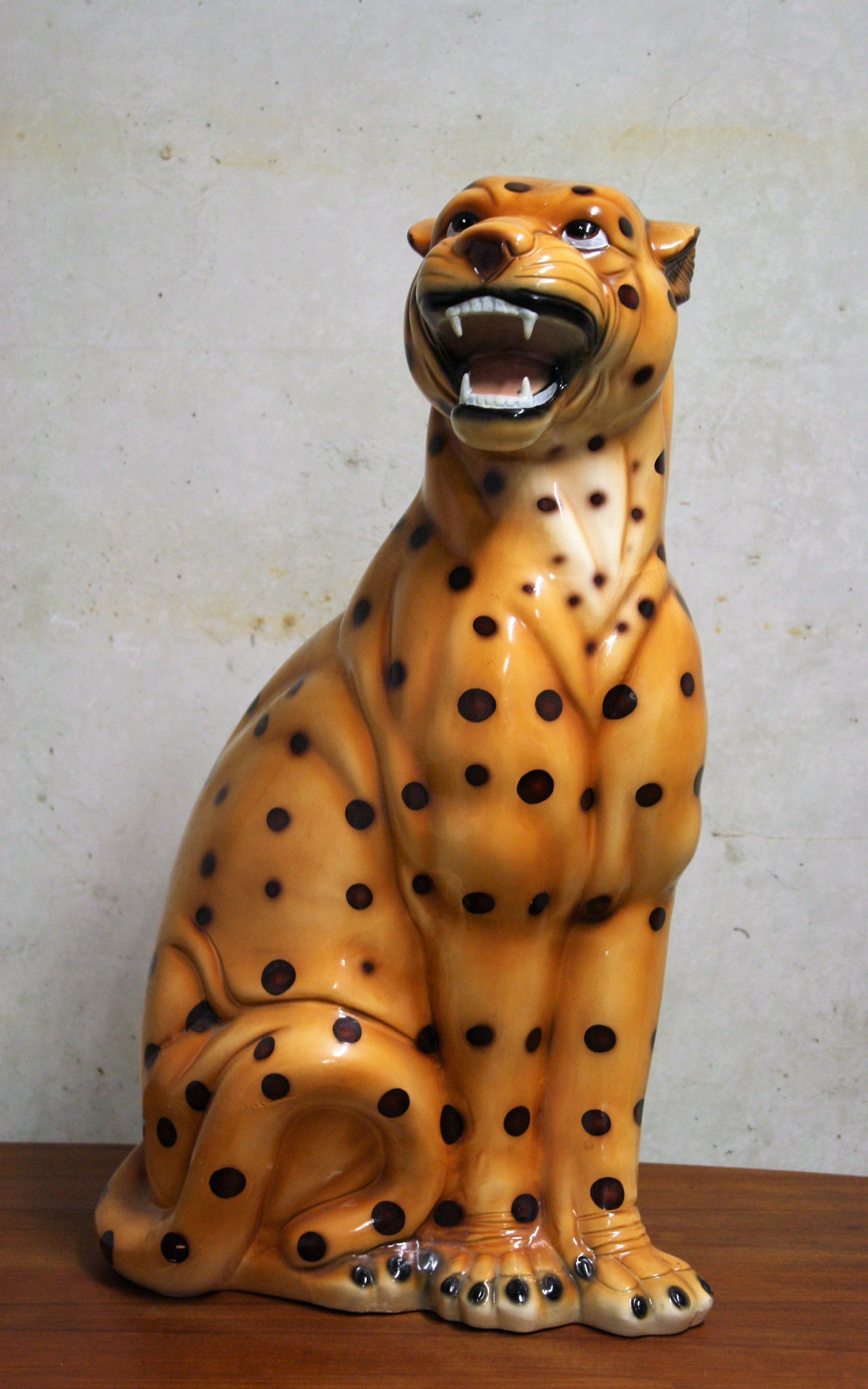 Italian Ceramic Hand Painted Leopard Sculpture, 1960's Vinterior