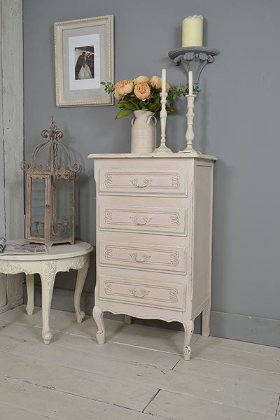 Small Pink Vintage French Shabby Chic Tallboy Chest Of Drawers
