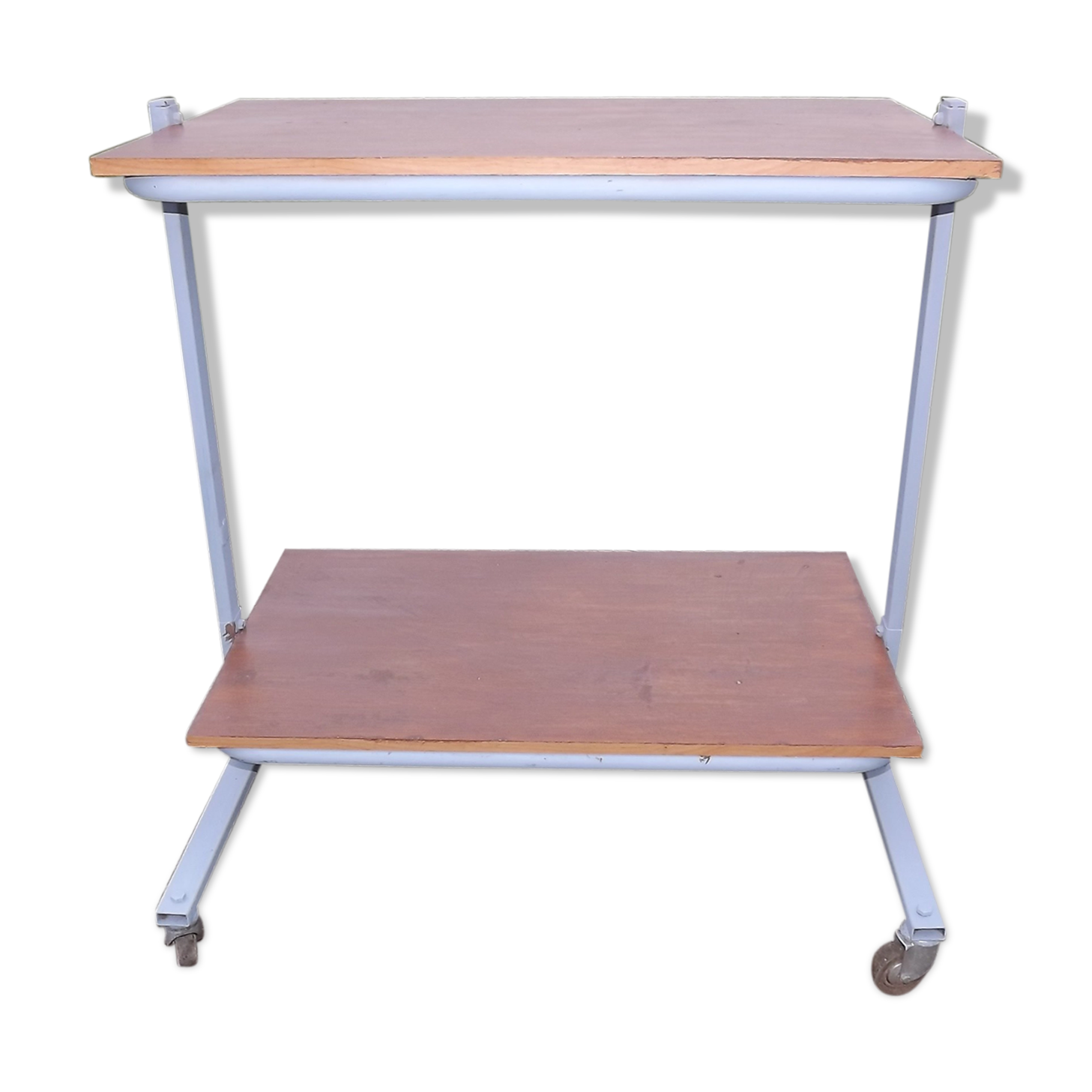 Industrial Iron And Wood Industrial Rolling Table, Brown Vinterior