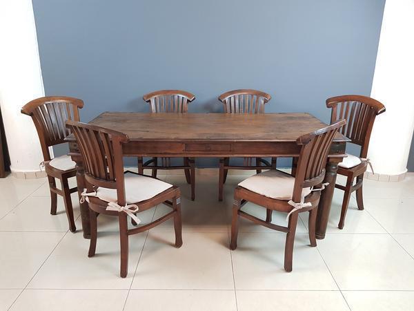 Large Vintage Indian Handmade Colonial Style Dining Set Table And 6 Chairs Unknown Vinterior