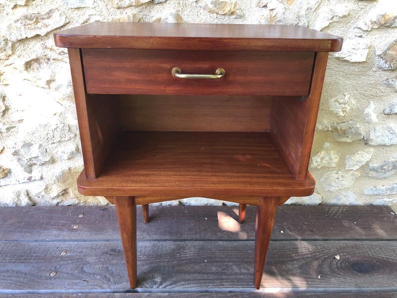 Mid Century Vintage Nightstand With Tapered Legs Circa 60 S 70 S Vinterior
