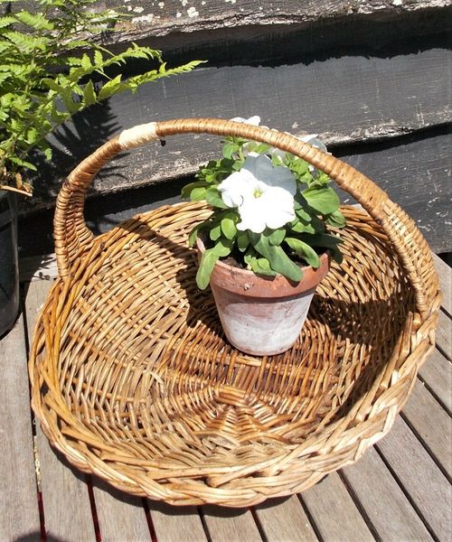 Vintage Basket, Flower Basket, Split Cane Trug, Woven French, Vegetable