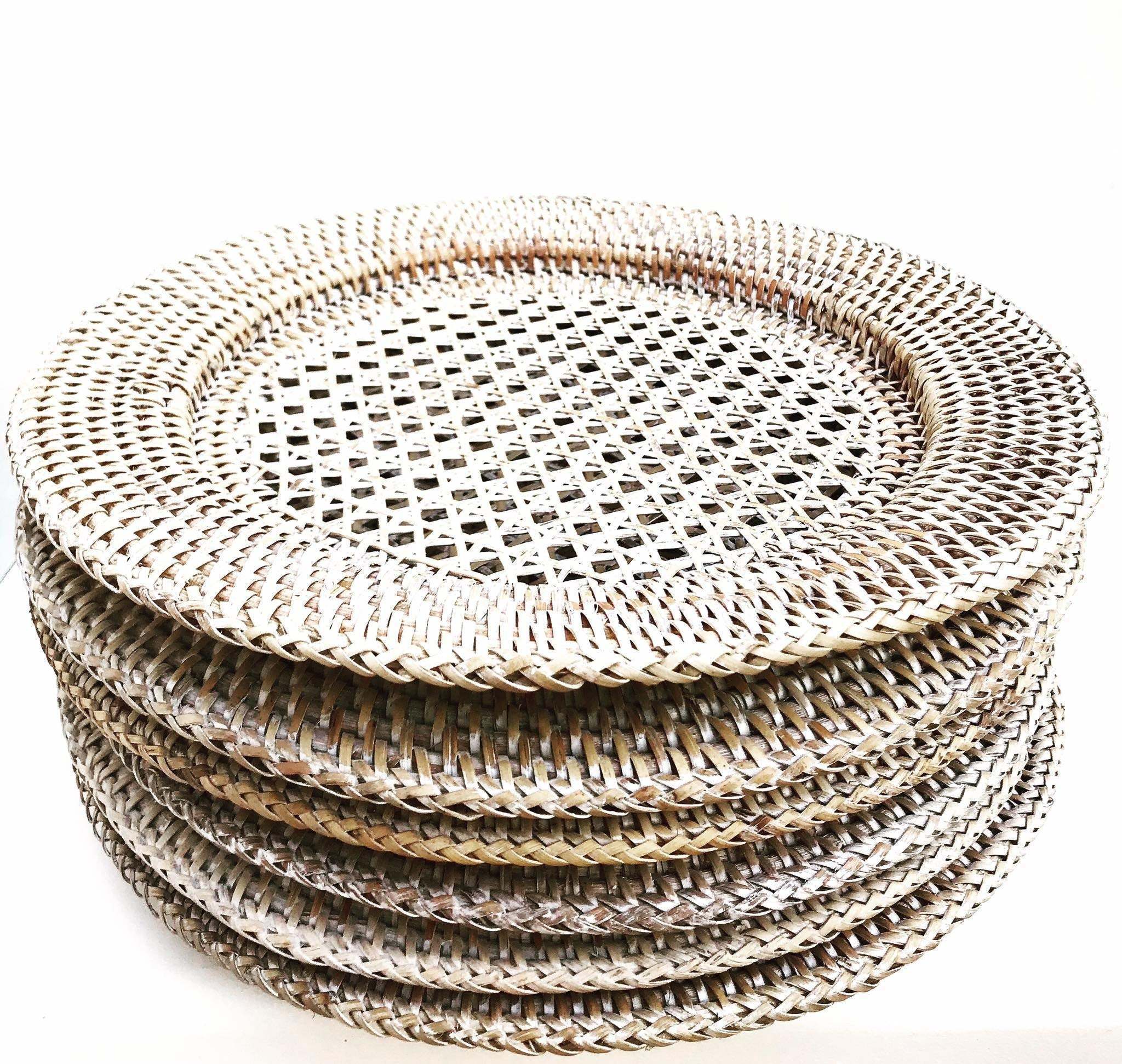 Vintage Rattan Chargers Set 6 Rustic Decor Bamboo Wicker Serving Tray