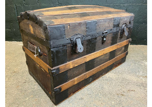 Antique Domed Top Steamer Trunk On Original Casters