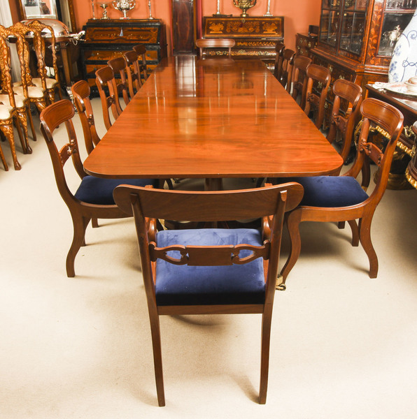 Vintage 3 Pillar Dining Table By William Tillman 20th C 14 Antique Chairs C1820 Vinterior