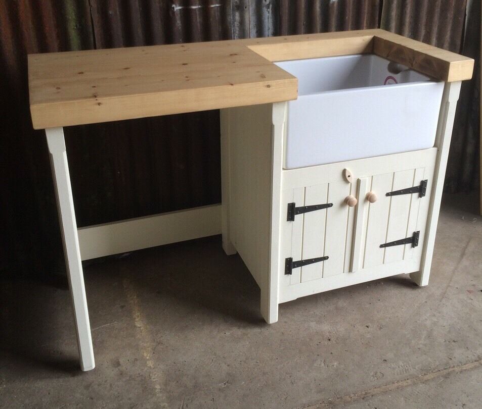A Pine Freestanding Kitchen Belfast Butler Sink Unit Top Rustic Utility Gap