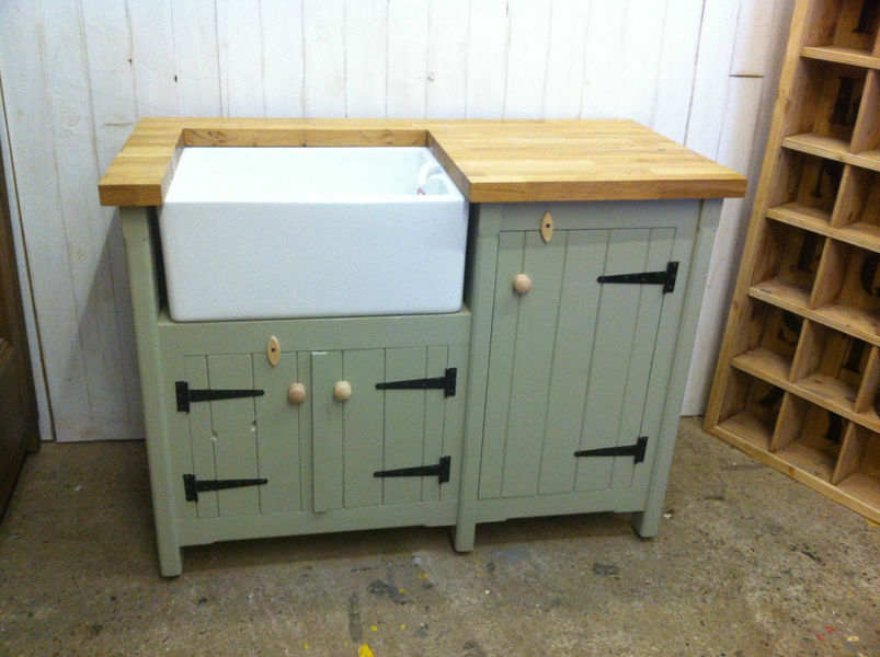 Pine Freestanding Belfast Butler Sink Unit With Oak Worktop Utility Room Kitchen