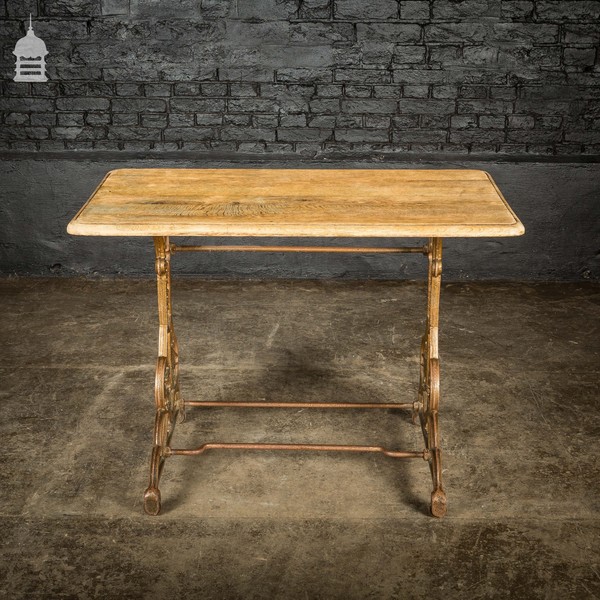 19th C Cast Iron Pub Table Base With Bleached Brushed Oak Top Vinterior