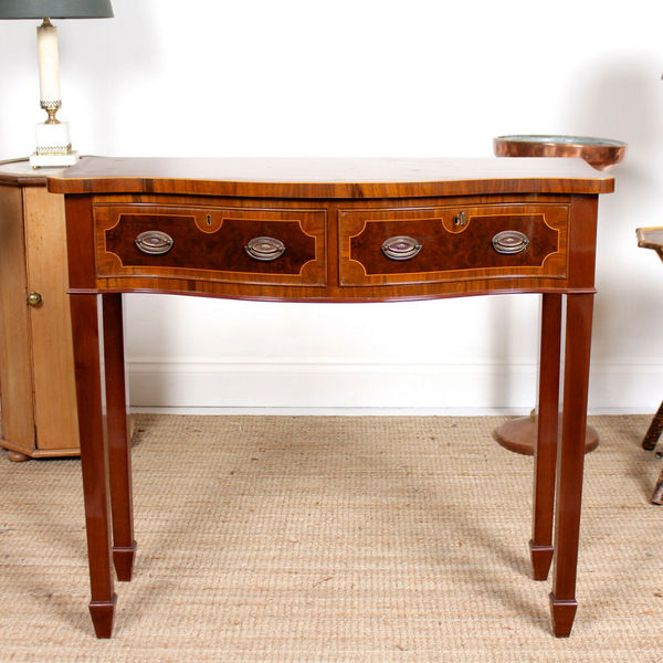 Mahogany Writing Table Desk Inlaid Serpentine Console Table Antique Vintage Unknown Vinterior