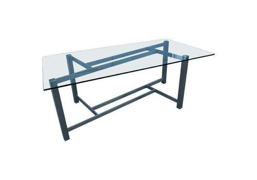 Rectangular Dining Table Formanova Italia 1970 In Satin Steel Top In Thick Glass