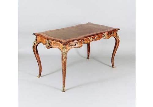 Gilt Bronze Mounted Coil Walnut Goncalo Alves & Tulipwood Bureau Plat Attributed To Gillows