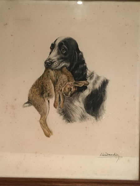 Léon Danchin ((1887 1938). Colored Lithography. English Setter And Rabbit. Circa 1920 photo furniture