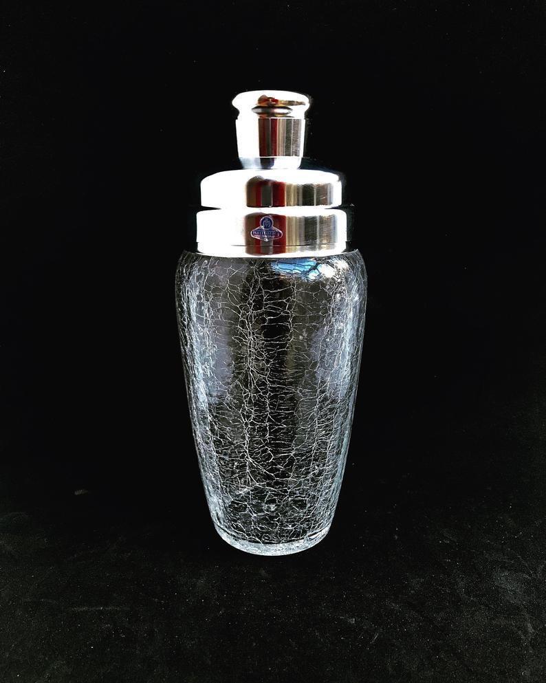 Vintage Cocktail Shaker Stainless Steel And Crystal Large Bar Accessories Mid Century Martini