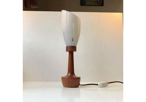 Scandinavian Modern Teak, Brass & Striped Glass Table Lamp, 1960s