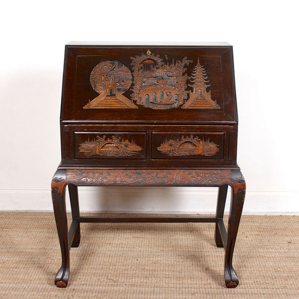 Vintage Chinese Bureau Carved Writing Desk Vinterior