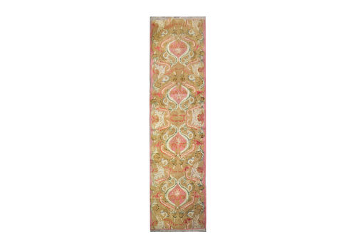 Long Vintage Runner Rug, English Axminster, Beige & Pink Wool 76x318cm