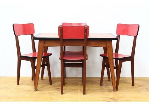Formica & Elm Table + 4 Formica And Teak Chairs