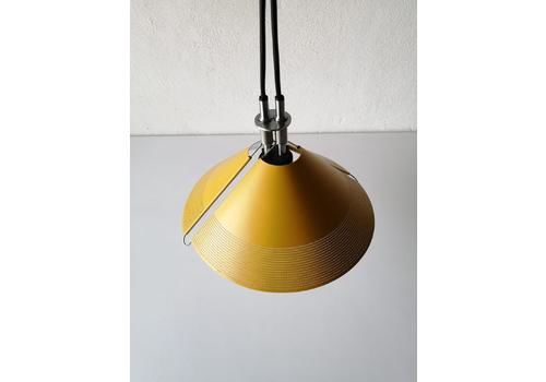 Wonderful Italian Sintheto Soffitto Yellow Metal Pendant Lamp By F. A. Porsche For Luci, 1980s Italy