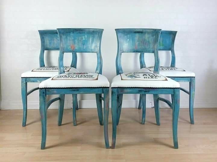 Set Of Four Alice In Wonderland Themed Dining Chairs