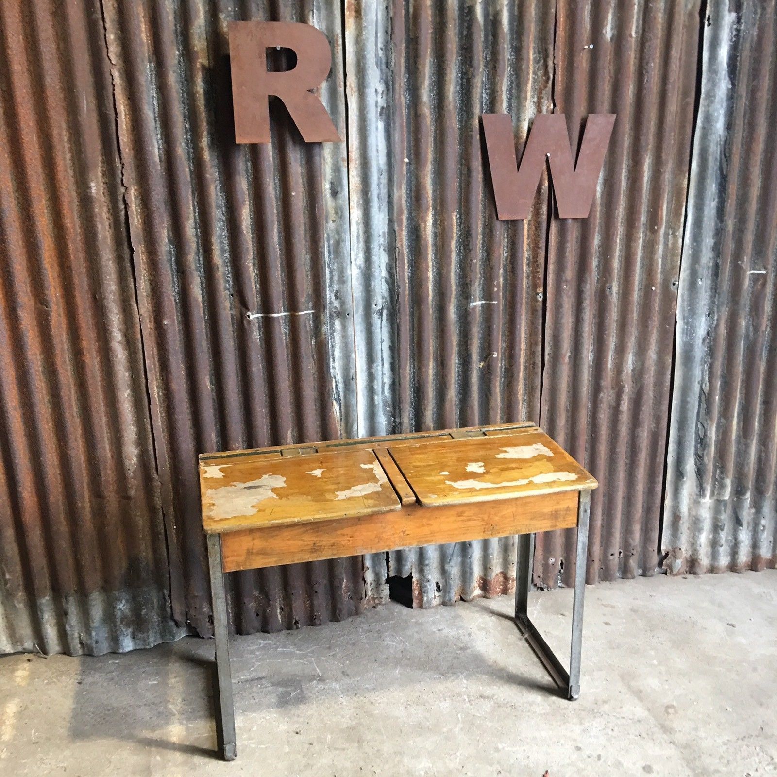 Double Old School Vintage Childrens Desk Rustic Retro Kid