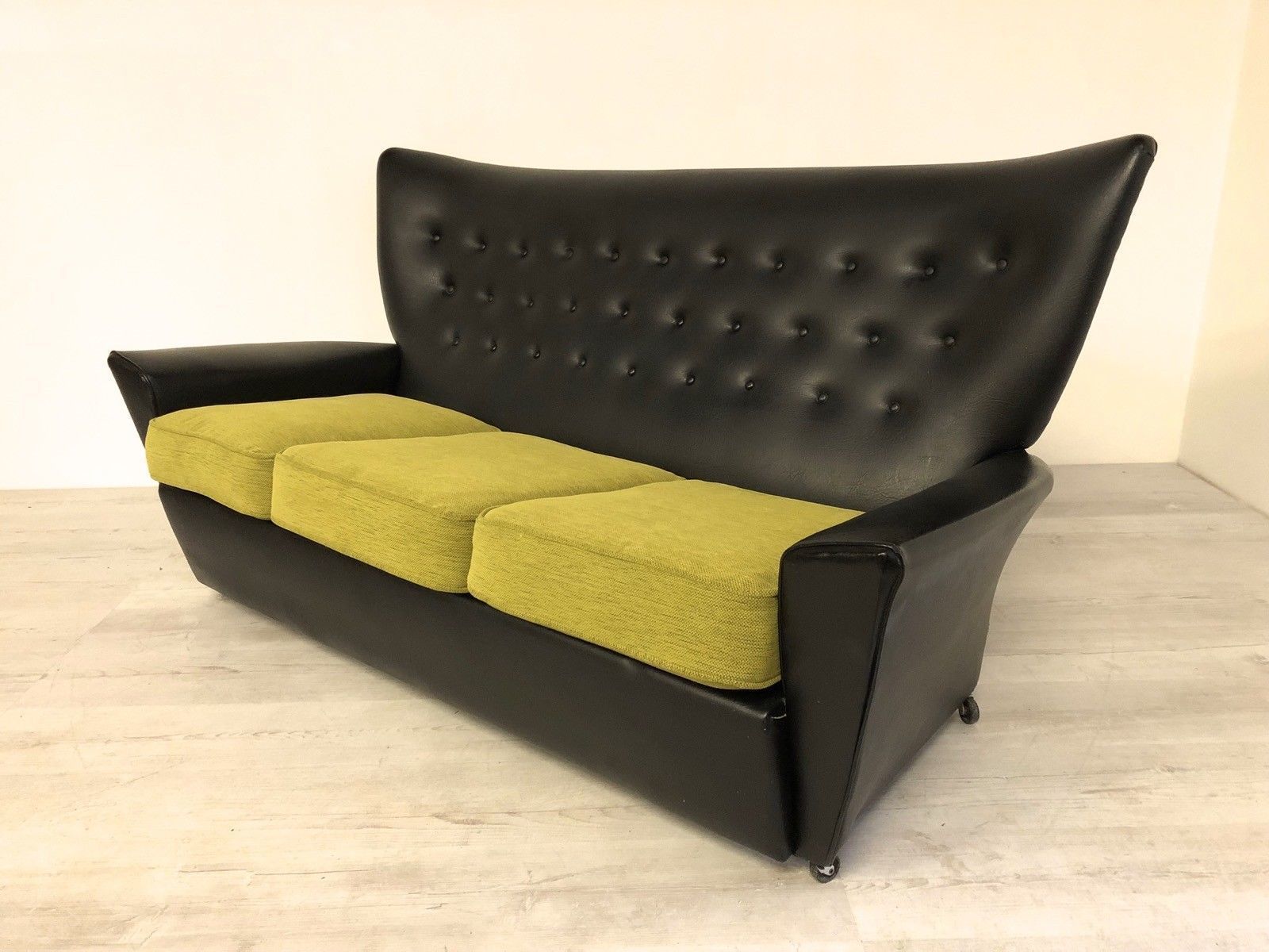 Stunning Vintage Mid Century 1950s Retro Black Vinyl Wing Back