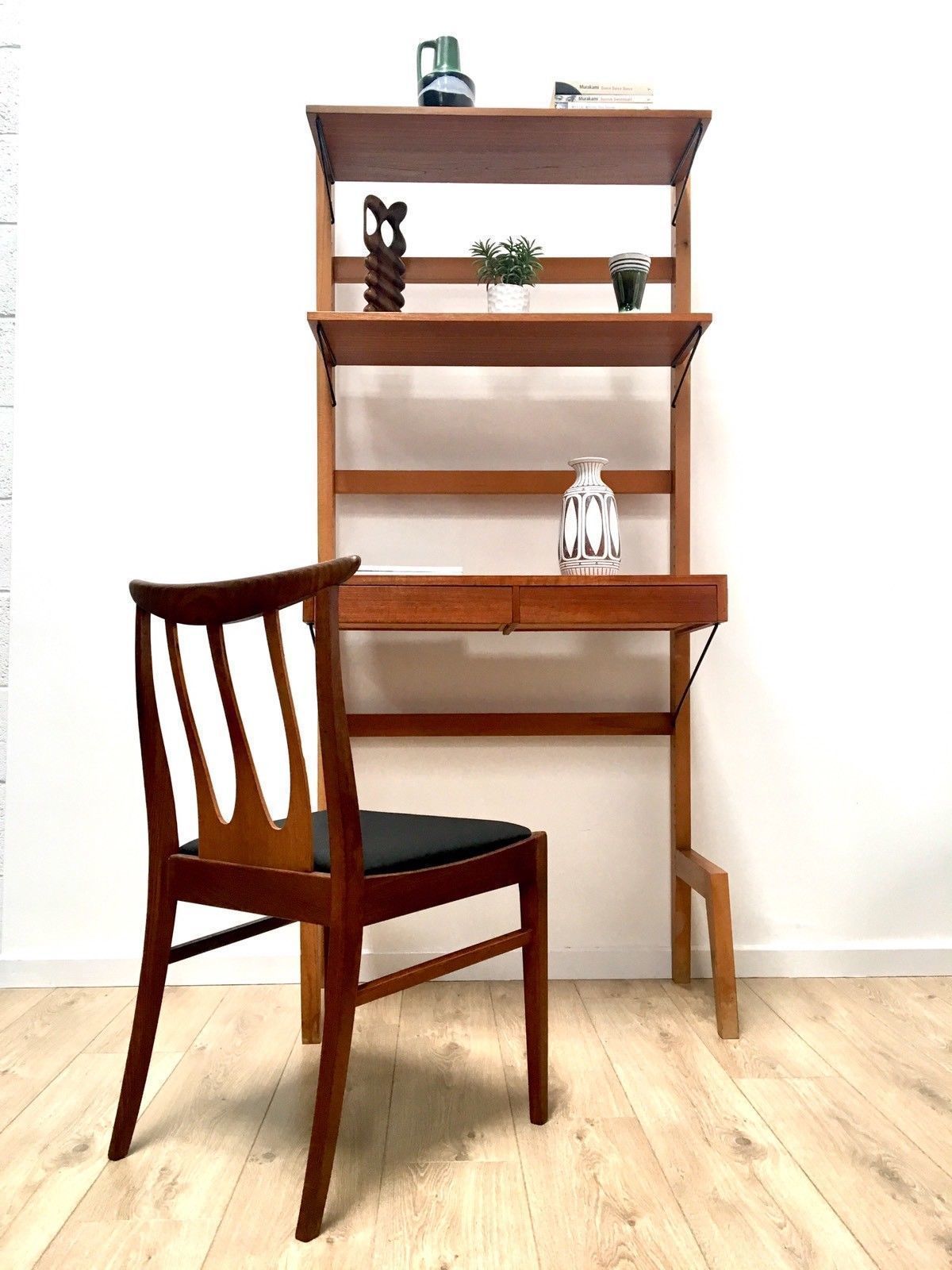 Rare Mid Century Teak Cado Freestanding Wall Unit Desk Drawers Shelving