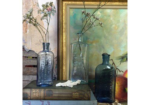 Collection Of 3 Blue Glass Chemist Apothecary Bottles