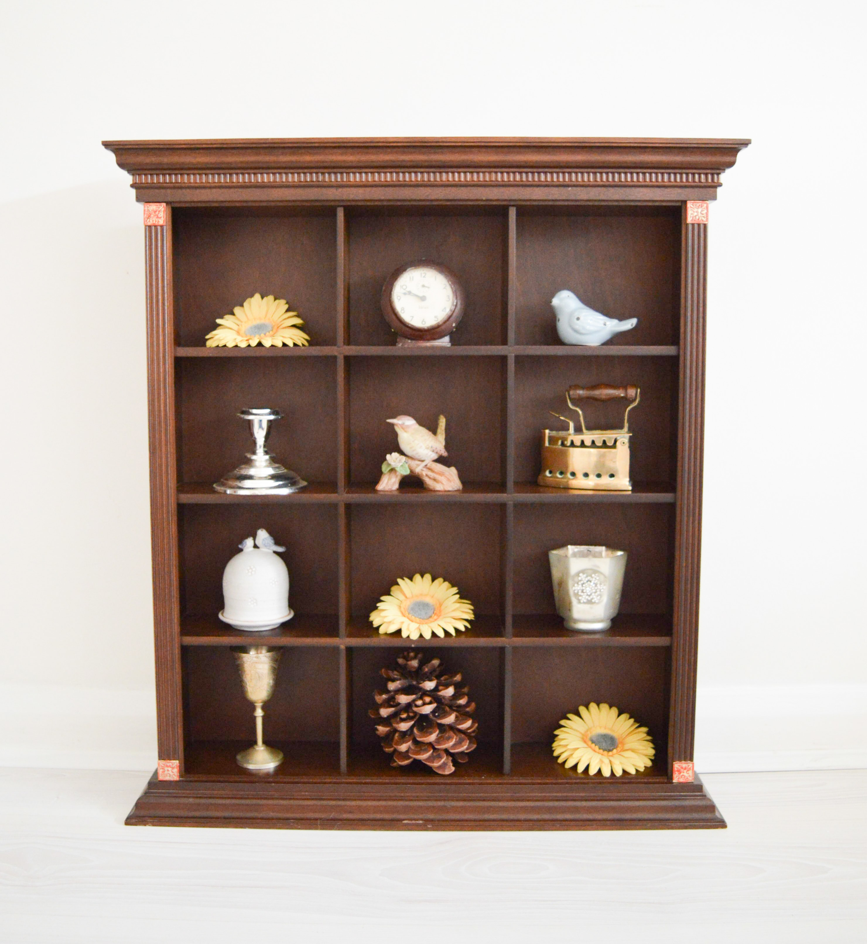 Vintage Wall Unit Shelf Storage 12 Compartment Freestanding Or Mounted Pigeon Hole Display Shelving Solid Wood