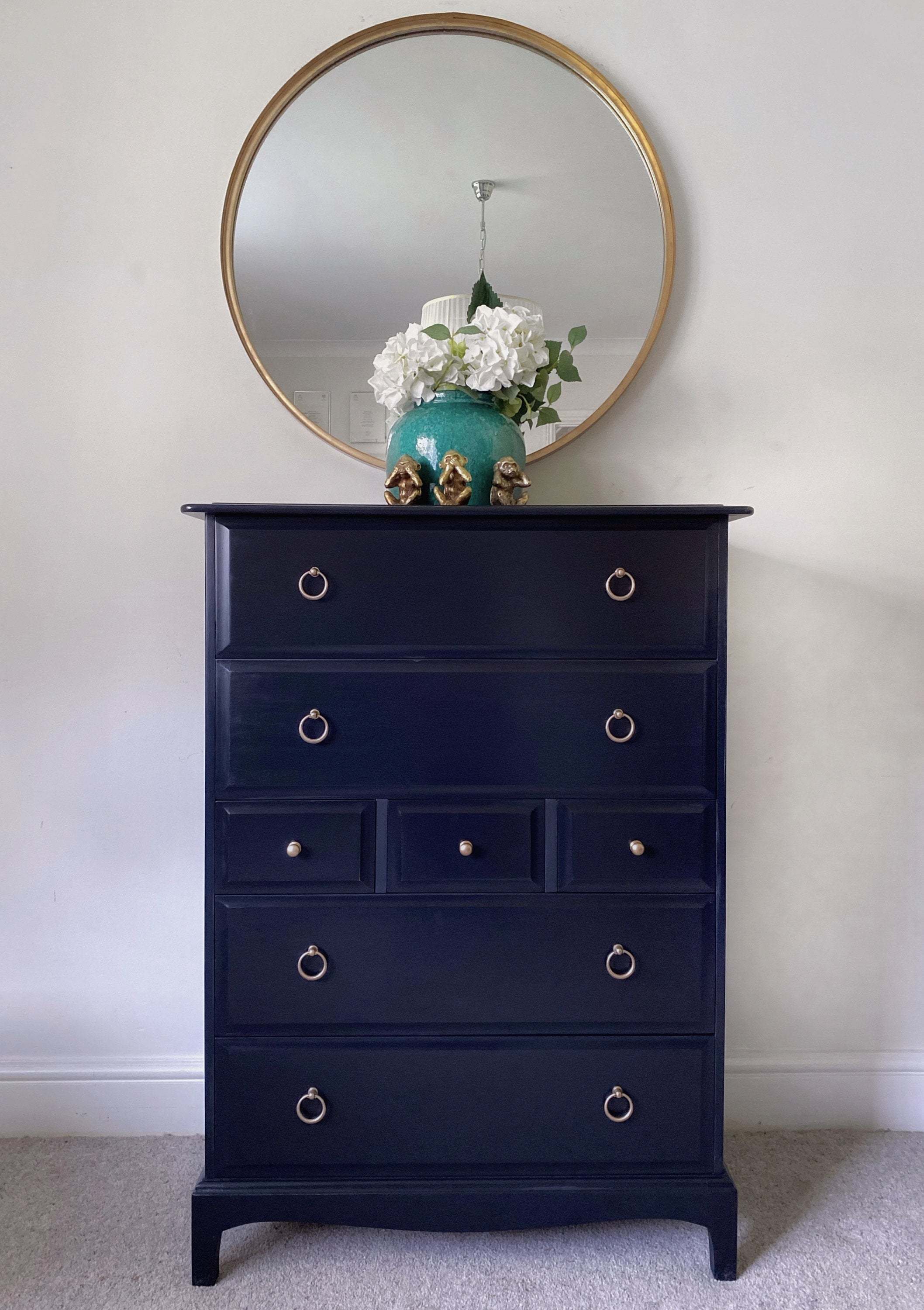 Navy Blue Stag Tallboy, Chest Of Drawers unknown Vinterior