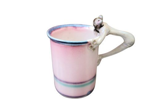Pink Studio Pottery Mug With Frog Handle And Frog In The Mug