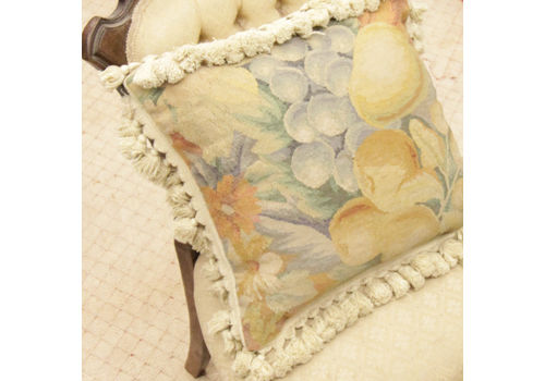 Cream Fruit French Aubusson Cushion Cover, Handwoven Needlepoint Wool Cushion
