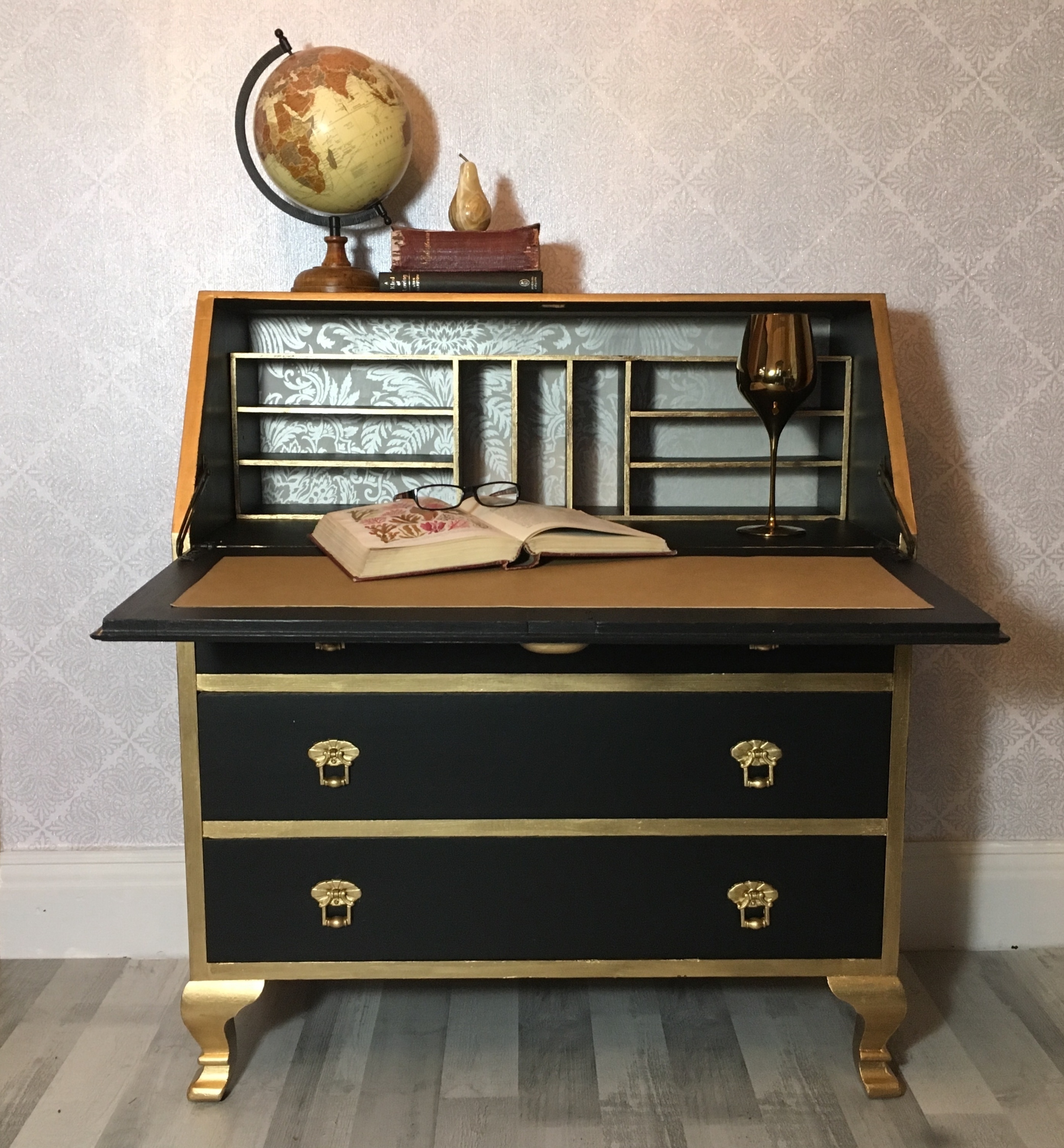 Vintage Writing Desk Bureau Black And Gold Vintage Writing Desk Bureau Black And Gold