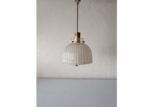 Limburg Flower Design Glass & Brass 3 Socket Pendant Lamp, 1960s Germany