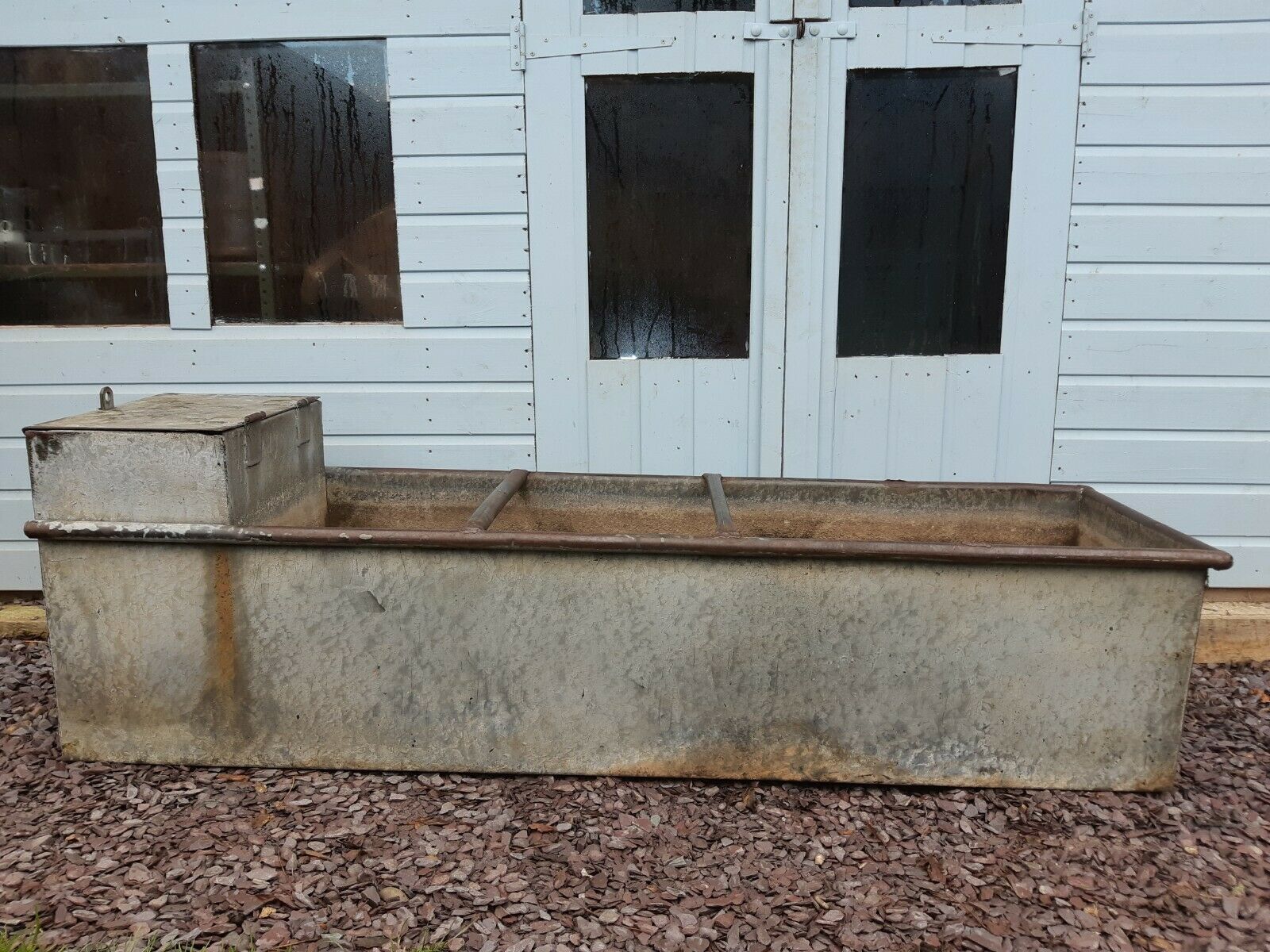 Large Vintage 6ft Galvanised Metal Feeder Trough Garden Planter Vinterior