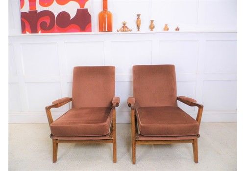 Retro 1950s Oak Reupholstered Beautility Armchair Midcentury